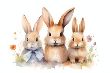 Wall Mural - Bunnies Cute Watercolor Art Style