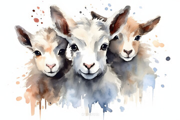 Wall Mural - Pygmy Goats Cute Watercolor Art Style