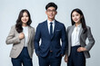 Portrait of successful group of Asian business people looking at camera. Portrait of happy businessmen and satisfied businesswomen standing as a team. Generative AI.