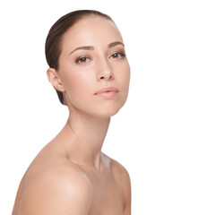 woman, face and skincare for natural beauty results or wellness isolated on transparent png backgrou