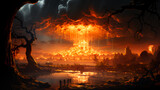 Fototapeta  - Mushroom of a nuclear explosion of a large powerful atomic bomb. Concept war and apocalypse end of the world