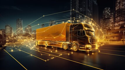 Wall Mural - Transportation and logistics technology. Global business logistics import export and container cargo truck on highway, transportation industry concept.