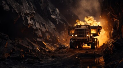 Wall Mural - Coal is loaded onto trucks by mining machines that are operated during mining.