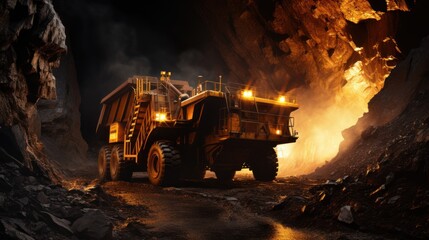 Wall Mural - Coal is loaded onto trucks by mining machines that are operated during mining.