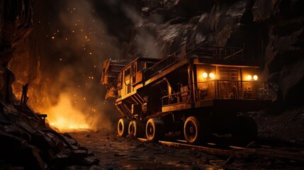 Wall Mural - Coal is loaded onto trucks by mining machines that are operated during mining.