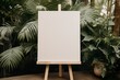 wedding sign on an easel, in the style of modern naturalism, light white and light brown, soft muted tones, serene simplicity