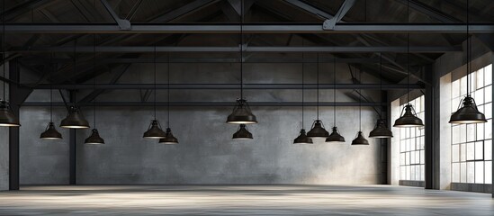 Canvas Print - an unoccupied factory interior with hanging lights