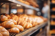 close up of a bakery shelf, with blurred background