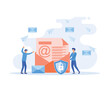 © Alwie99d - Secure, encrypted messages, emails. Two people stand near big envelope, letter with shield,  flat vector modern illustration