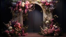 A Doorway With A Bunch Of Flowers In Front Of It