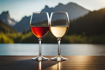 Canvas Print - glass of red wine on the terrace