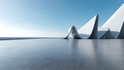 Poster - 3d render of abstract futuristic architecture with empty concrete floor. Scene for car presentation.