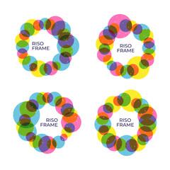 Sticker - Circle frame collection with round shapes in trendy riso graph print texture style. Colorful art