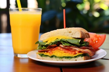 Sticker - blt sandwich next to a glass of orange juice