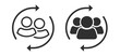Staff user visitors rotation icon, return loyalty customers vector simple pictogram silhouette graphic line outline art, retain client relationship management, refresh employee team sign