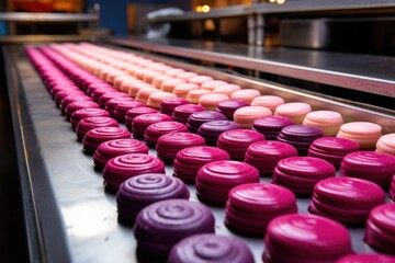 Poster - rows of jelly-filled donuts cooling in a professional bakery