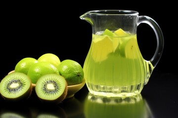 Poster - close-up of kiwi fruit and juice in a glass jug