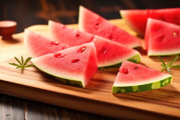 Sticker - close-up of watermelon slices on a chopping board