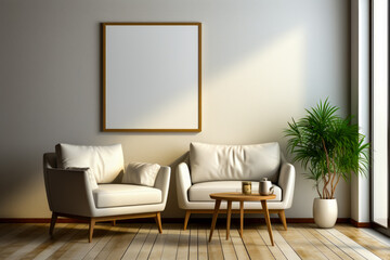 Poster - Living room with two couches and coffee table.