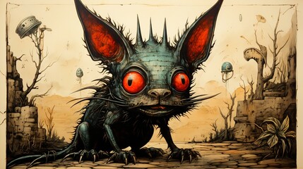 Poster - Image of rat with red eyes and creepy look on it's face.