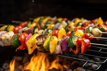 Poster - juicy vegetable kebabs being seasoned with sea salt