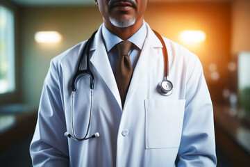 Sticker - Doctor in white coat and tie with stethoscope.