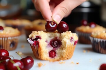 Sticker - putting a cherry on top of a muffin