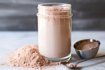 Canvas Print - protein powder in a clear glass jar with scoop