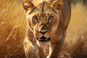 Wall Mural - a female lioness hunting for her cubs