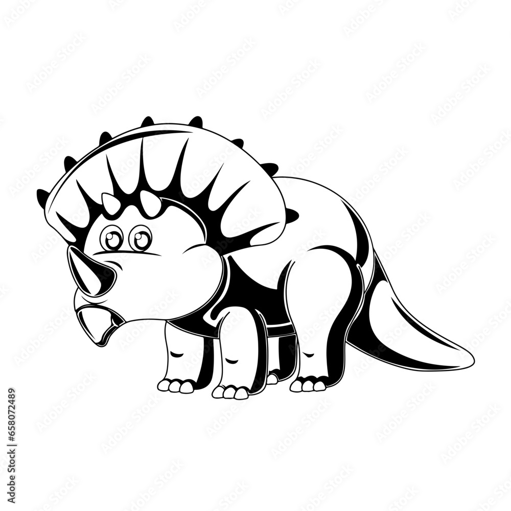 Black and White Cartoon Dinosaur Triceratops Vector Illustration Line ...