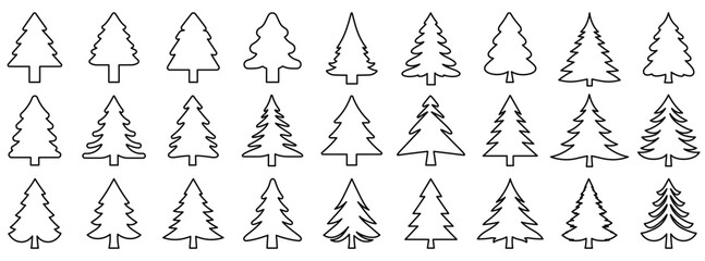 Wall Mural - christmas tree icon. set of outline christmas tree icons. vector holiday icons