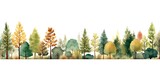 Fototapeta Fototapeta las, drzewa - Childlike forest illustration with watercolor coniferous and deciduous trees