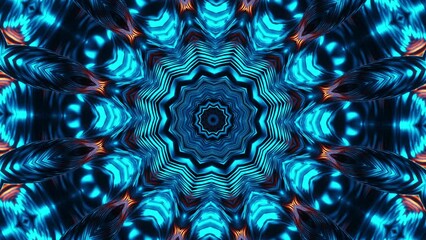 Wall Mural - Very large orange and red flower with blue background. Kaleidoscope VJ loop.