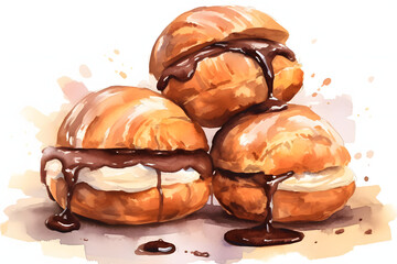 Wall Mural - Chocolate Cream Puffs watercolor art style