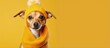 Dog wearing hat on colorful background symbolizes heating season