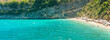 Panorama of Makris Gialos beach in Zakynthos in Greece. A famous touristic destination.
