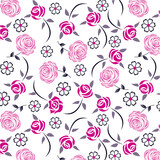 Fototapeta Motyle - Roses and daisies with floral elements pattern