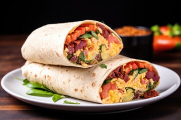 Sticker - breakfast burrito filled with scrambled eggs and bacon