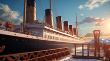 A Titanic Ocean Liner Ship's Simulator, In The Style Of Dark Teal And Light Maroon