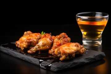 Poster - flaming en wings on a black stone plate