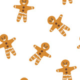 Fototapeta Pokój dzieciecy - Gingerbread man vector seamless pattern, Christmas wallpaper, background, print, textile, fabric, wrapping paper