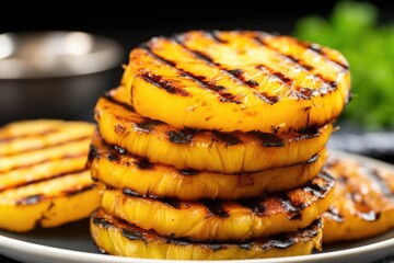 Wall Mural - close-up of a stack of grilled pineapple slices