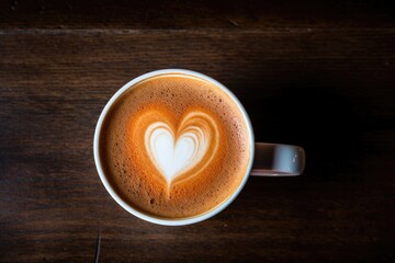 Wall Mural - overhead shot of a latte with a heart-shaped foam