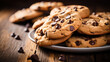 chocolate chip cookies on wooden table