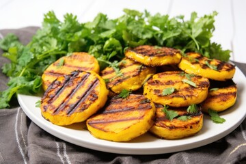 Wall Mural - mango bbq grilled plantains served with fresh greens