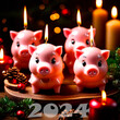 Christmas card in the form of pigs as candles.