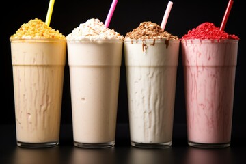 Wall Mural - trio of milkshakes with different colored straws