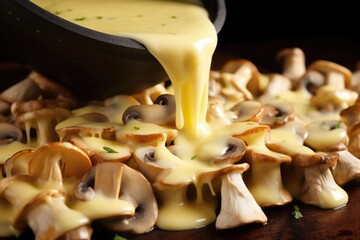 Poster - melted swiss cheese draped over creamy mushroom caps