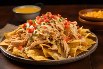 Sticker - heap of nachos with shredded chicken and hot queso