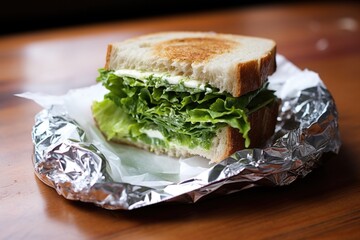 Canvas Print - green salad sandwich, partially unwrapped from foil